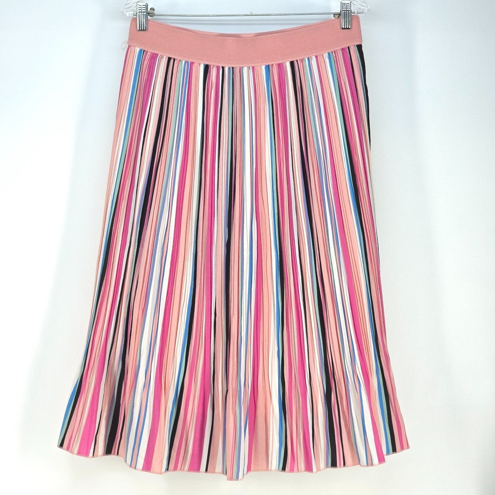 Metro Wear Pleated Midi Skirt Womens Large Colorful‎ Striped Bohemian Maximalism